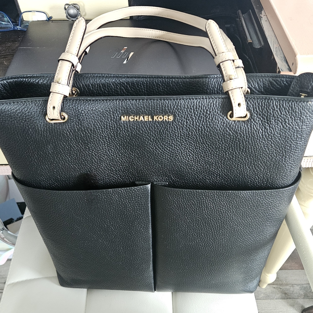 Michael Kors Collection Black and Tan Laptop Bag